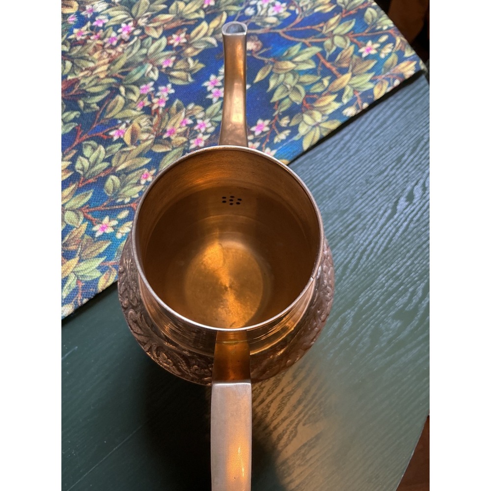Vintage Brass Tea Coffee Pot Set with 2 Leaf Handle Cups Embossed Floral Pattern - Picture 12 of 16
